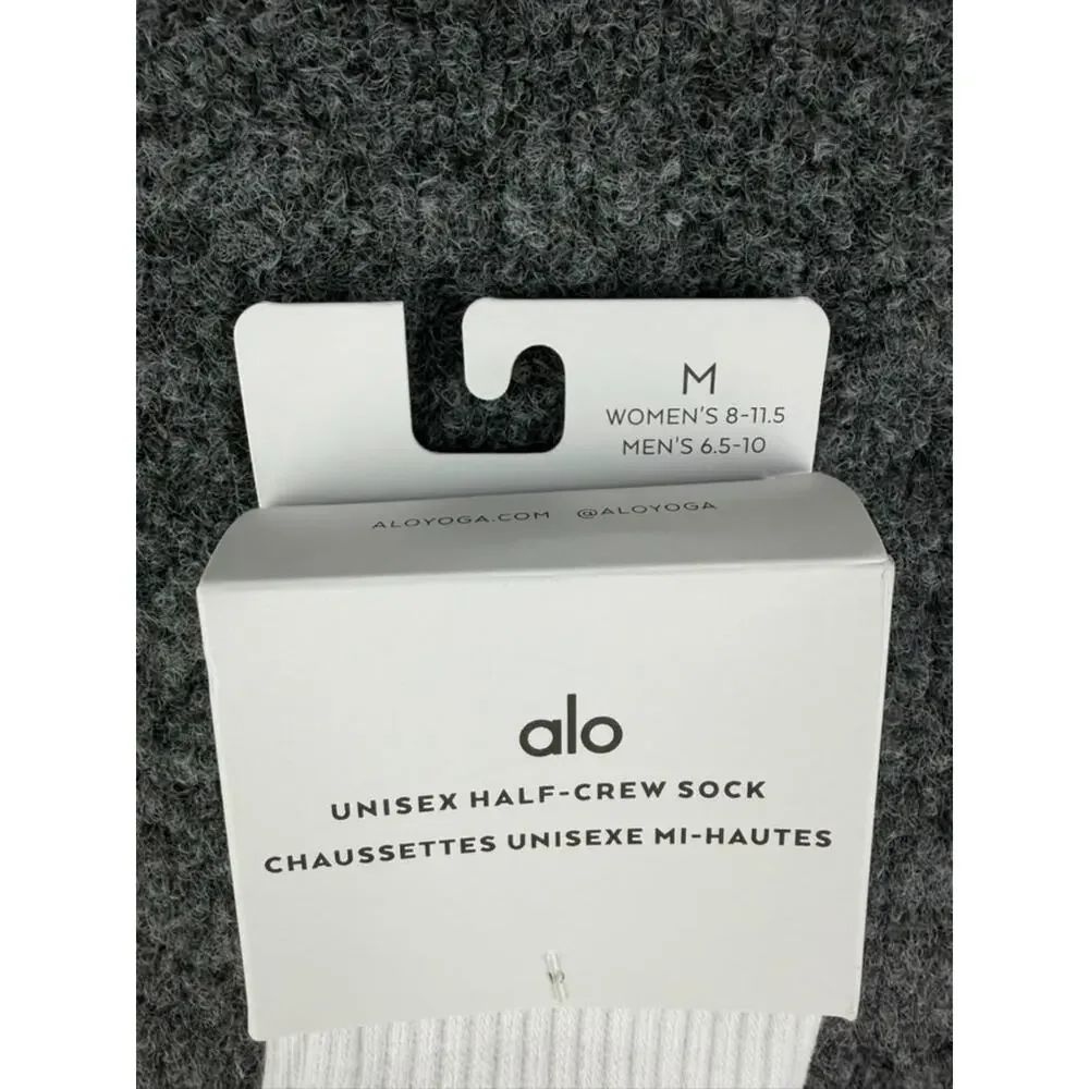 NWT Alo Yoga Unisex Half-Crew Socks – White/Black – Size M / W 8-11.5 / M 6.5-10